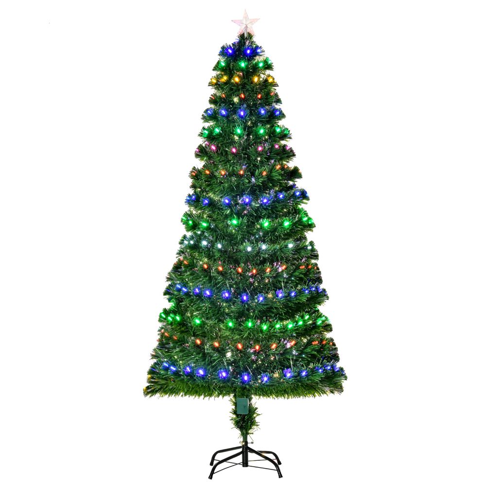 6FT Pre-Lit Artificial Christmas Tree Lights Star Topper Metal Base