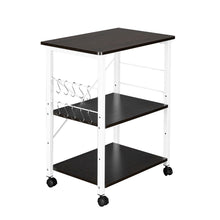 Load image into Gallery viewer, Baker&#39;s Rack 3-Tier Kitchen Utility Microwave Oven Stand Storage Cart Workstation Shelf(Dark Brown Top White Metal Frame)
