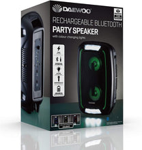 Load image into Gallery viewer, Daewoo LED Bluetooth Party Speaker 20W LED Changing Lights Sound Quality and 33 Feet Range, FM Radio Capabilities Black
