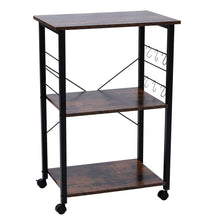 Load image into Gallery viewer, Kitchen Baker&#39;s Rack, Microwave Oven Stand Storage Cart, Printer Stand, 3-Tier Serving Cart with Metal Frame and 6 Hooks, Industrial Design, Rustic Brown
