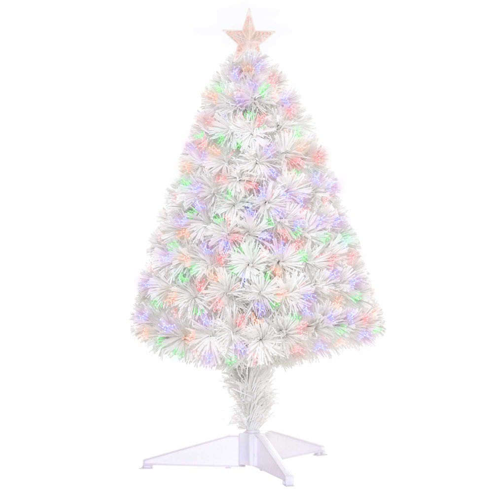 2.5FT Prelit Artificial Tabletop Christmas Tree with Fibre Table and Desk White