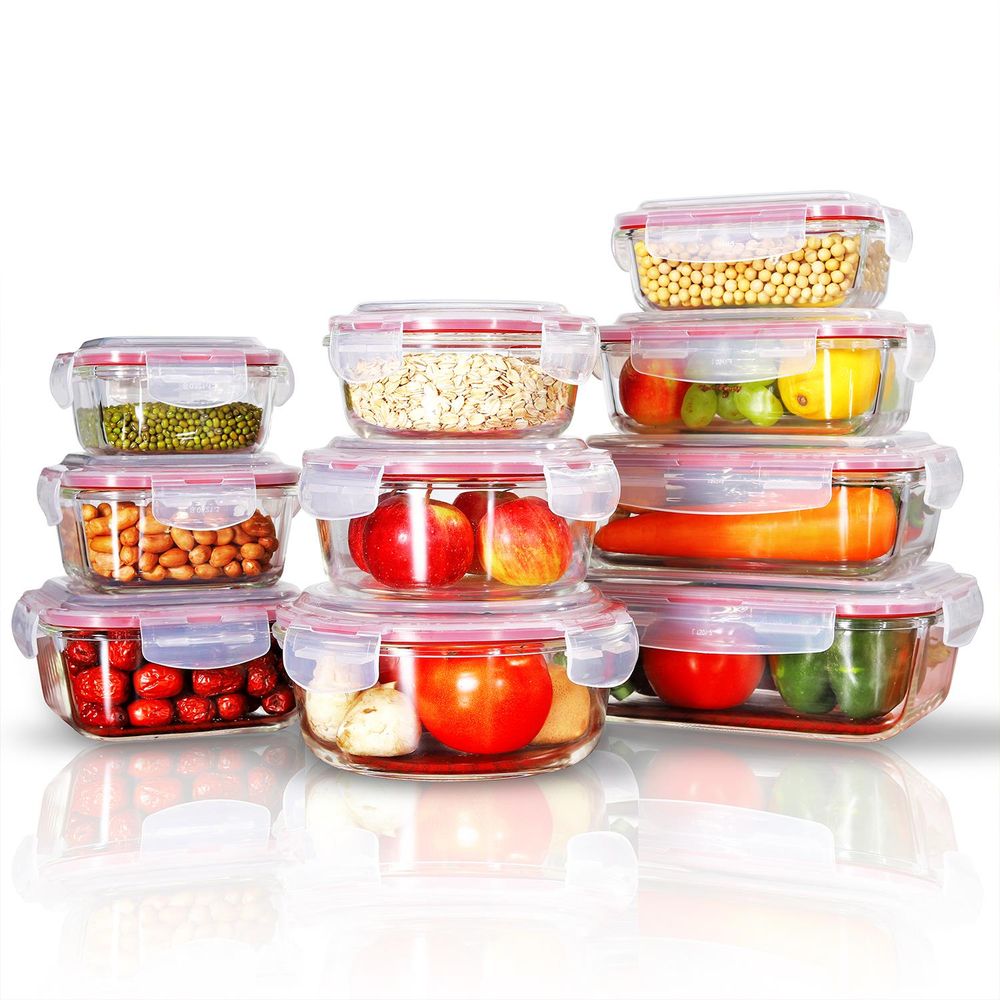 10 PCs Rectangle Round Square Airtight Glass Food Containers with Lids -Storage Kitchen Containers