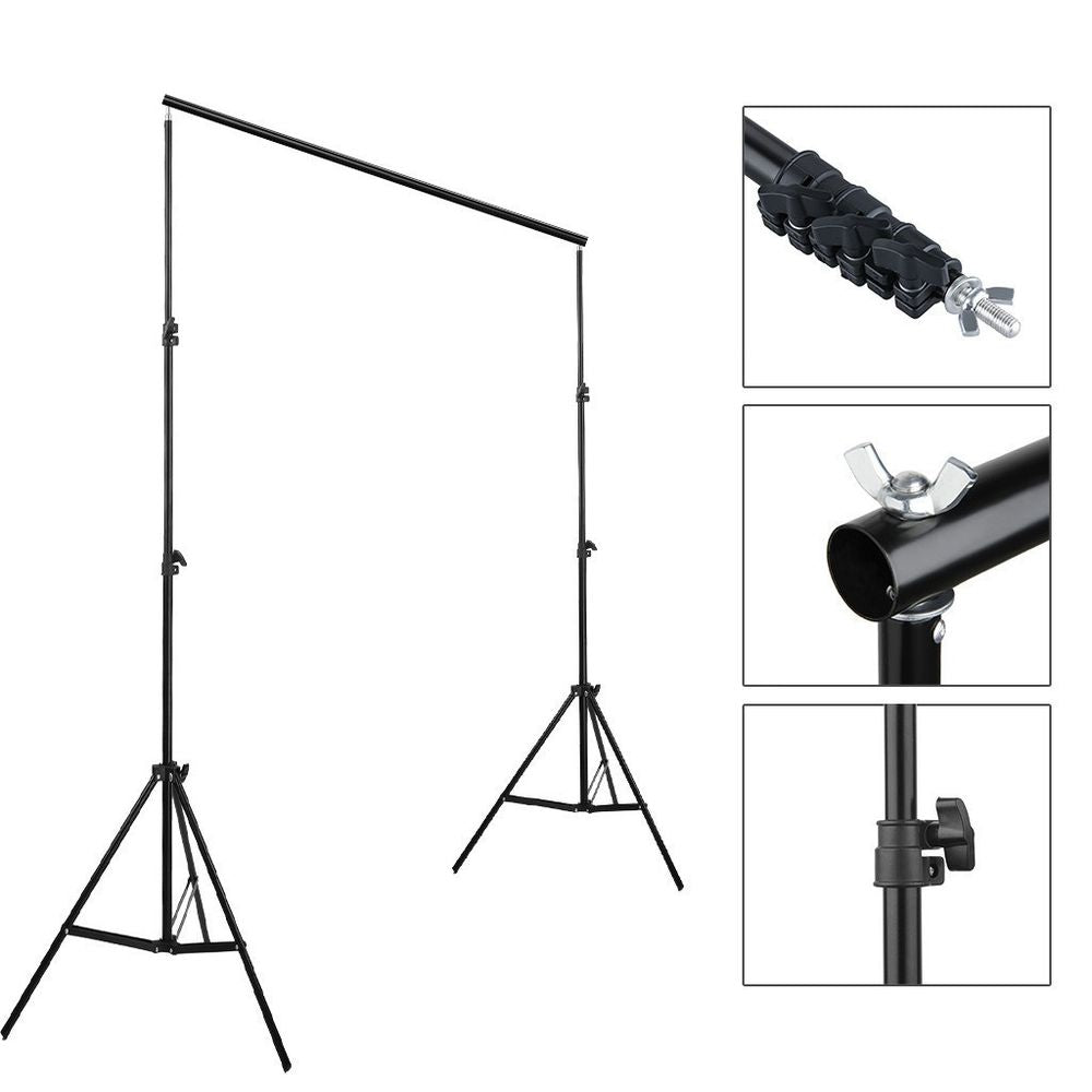 Kshioe 2*2M Backdrop Support Stand Set 3 Fish Mouth Clips Black