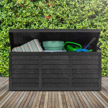 Load image into Gallery viewer, Black 320L Plastic Storage Box Garden Outdoor Shed Utility Cushion Chest Truck
