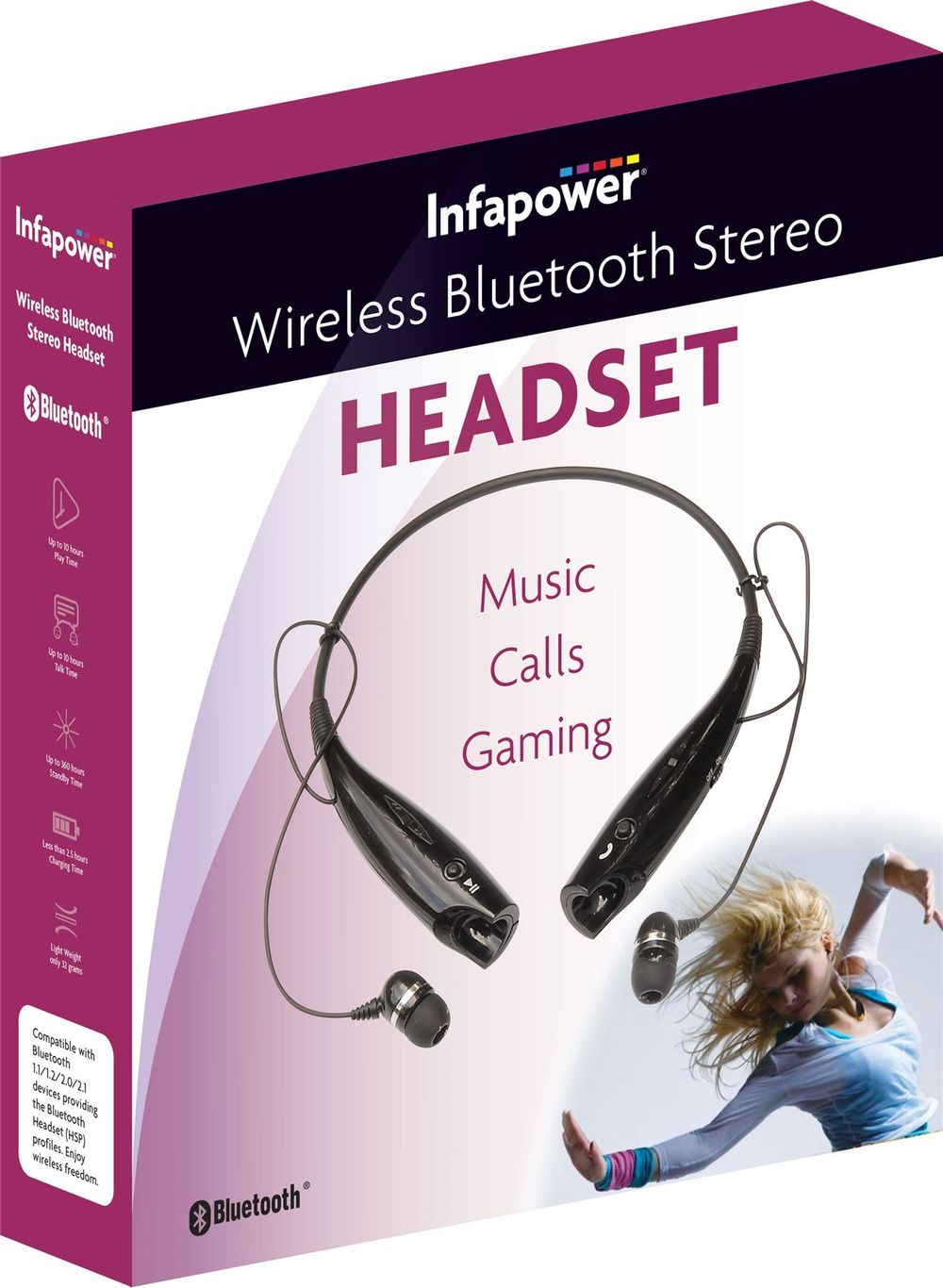 Infapower Universal Bluetooth Stereo Ear Headset Black