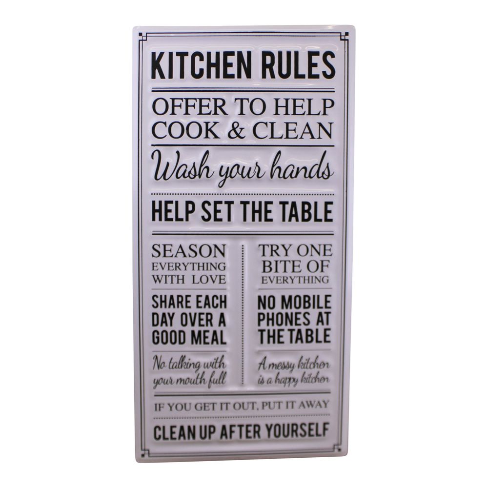 Metal, Wall Hanging Kitchen Rules Plaque, 60x30cm