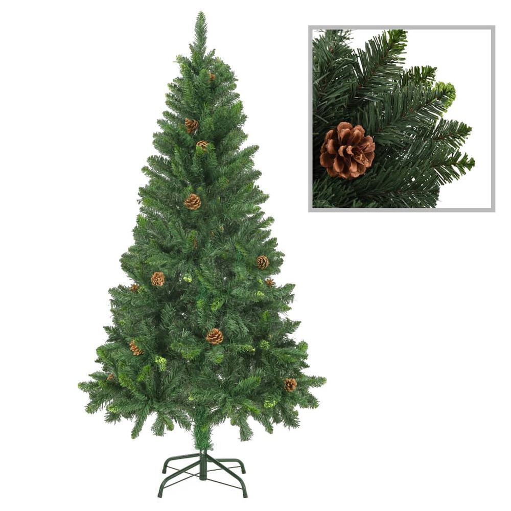 Artificial Christmas Tree with Pine Cones Green & Green & White 150 cm to 210 cm