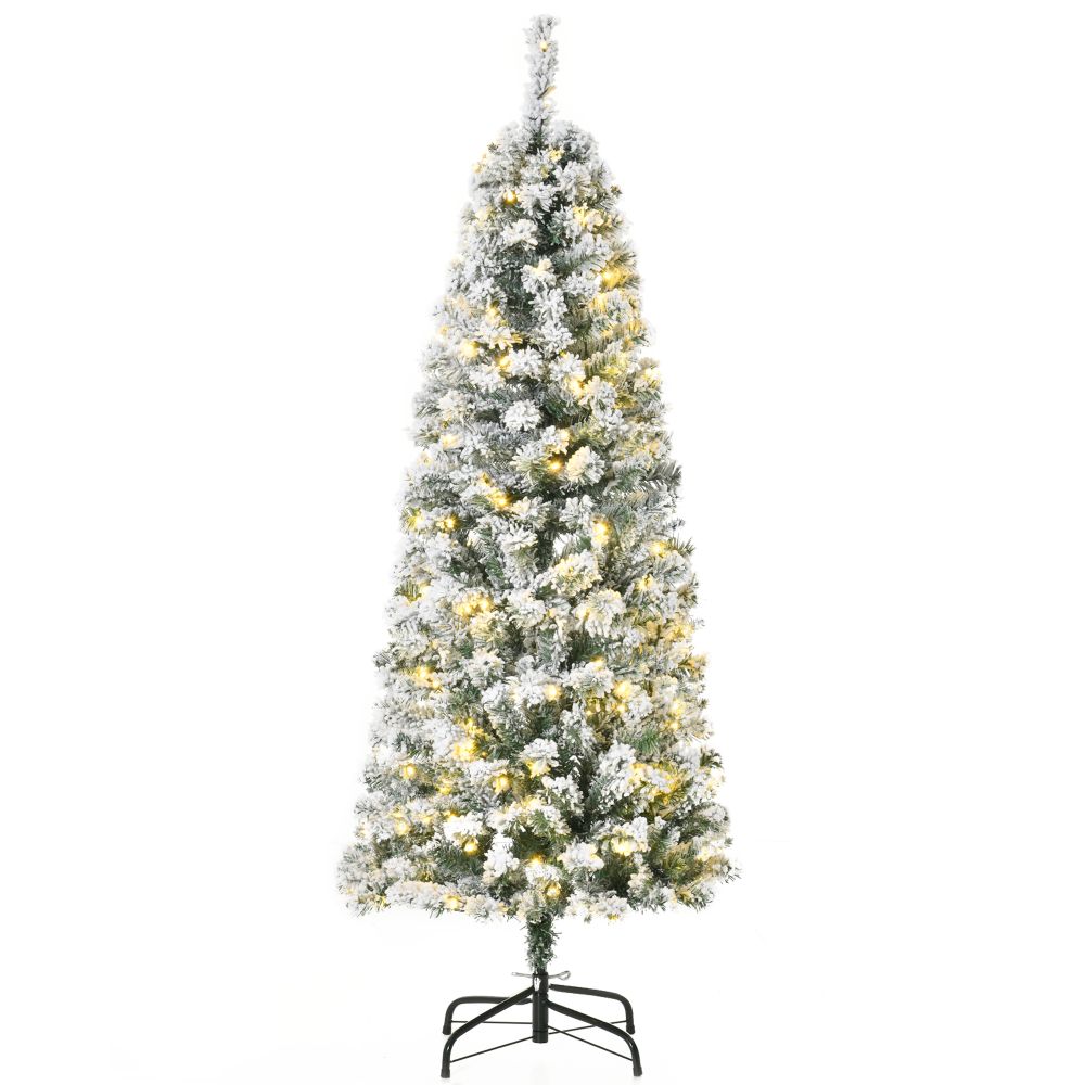 5 Feet Prelit Artificial Snow Flocked Christmas Tree Warm LED Light Green White
