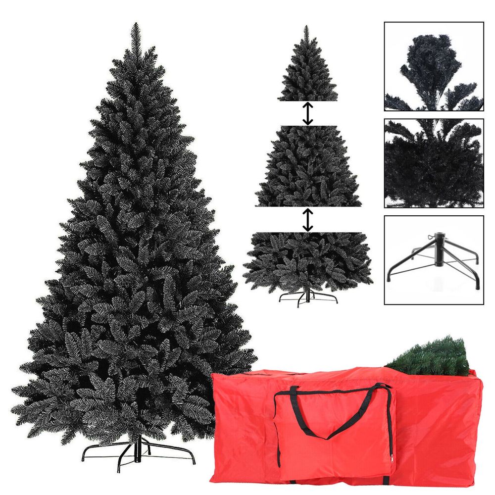 7FT BLACK Colorado ARTIFICIAL Christmas Tree - Metal Stand with Red Pocket Bag