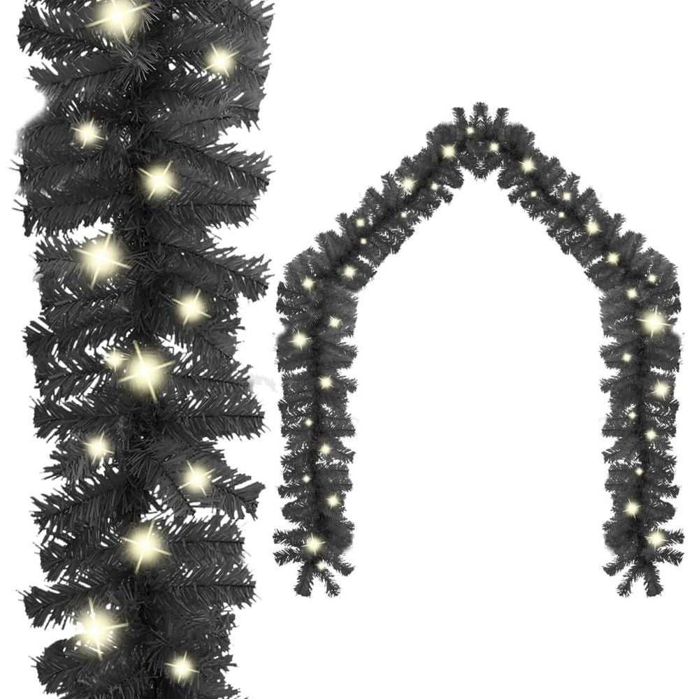 Christmas Garland with LED Lights 5 m Black