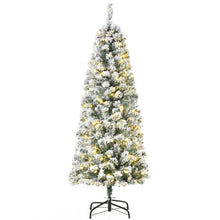 Load image into Gallery viewer, 5 Feet Prelit Artificial Snow Flocked Christmas Tree Warm LED Light Green White
