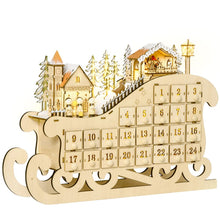 Load image into Gallery viewer, Christmas Advent Calendar 2021 Light Up Wooden Sleigh Countdown Natural
