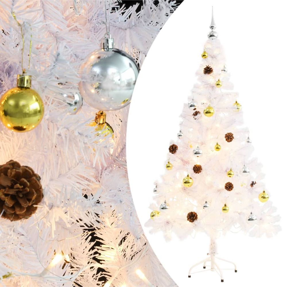 Artificial Christmas Tree with Baubles and LEDs White 150 cm to 210 cm