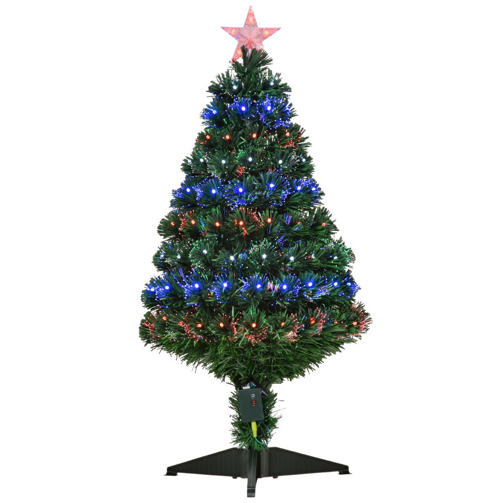 3ft Prelit Artificial Christmas Tree with Multi-Coloured Fiber Optic LED Green